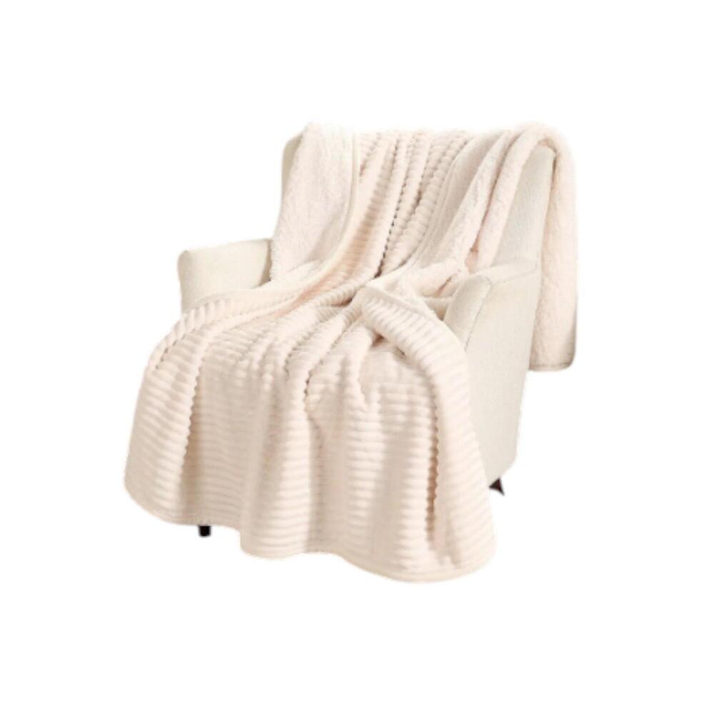 Home Reflections 60x 80" Plush Throw with Sherpa Bag Ivory